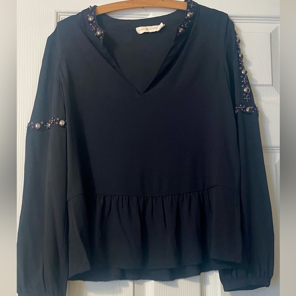 Tory Burch Black Beaded Blouse   Size 2 ( small) - Picture 3 of 6